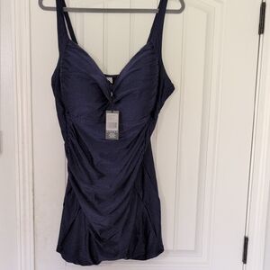 Navy One-Piece Ruched Swimdress - Brand: